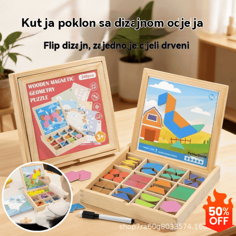 👶🌈🧩【248 dijelova】🔥Magnetska drvena tangram slagalica, igračka za trening mozga i edukativna igračka za djecu, potiče razmišljanje.