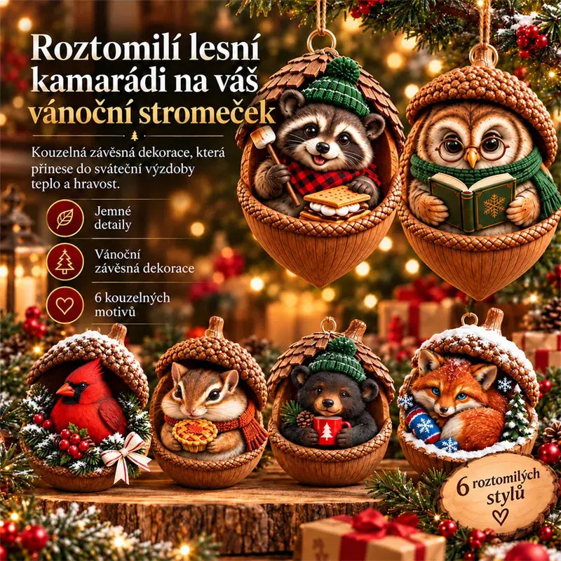 🎉【Kúpte 6 kusov a získajte 6 kusov zadarmo】🤩 🎁Nový 2D akrylový vianočný dizajn so zvieratami v tvare šišky
