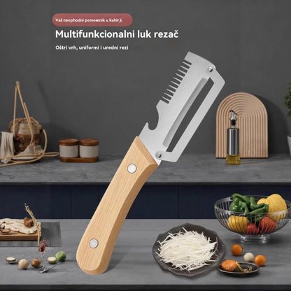 ✅【Kupite 1, dobijte 1 gratis!】🧅🔪 Višenamjenska kuhinjska gulilica 3 u 1: Guli, reže i otvara čepove boca! 🔥【2 stavke】