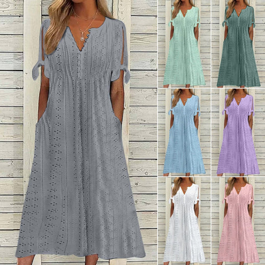 【🏆Hotovo predávaný produkt】👗Jednoduché a nádherné jednofarebné šaty 