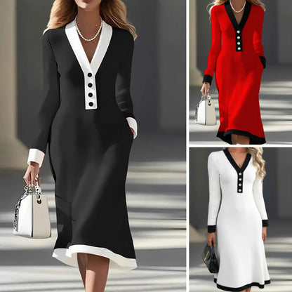 🌷【S-3XL】🌞 Elegantna kontrastna midi haljina koja oblikuje figuru, naglašava ženstvenost i podiže svaki svakodnevni ili poslovni stil