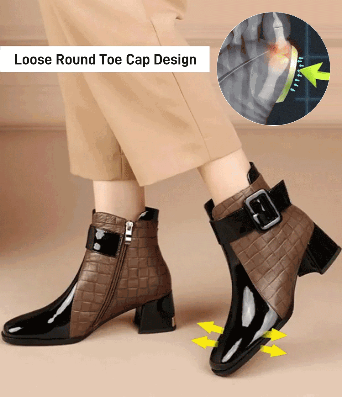 🔥【35-40】Elegantne ženske kratke čizme s kvadratnim uzorkom i sjajnim lakom – udobne, stabilne i savršene za jesen i zimu