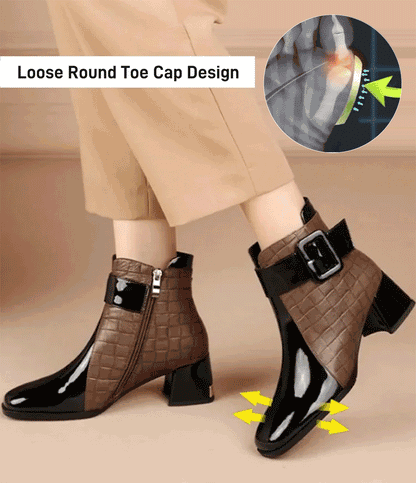 🔥【35-40】Elegantne ženske kratke čizme s kvadratnim uzorkom i sjajnim lakom – udobne, stabilne i savršene za jesen i zimu