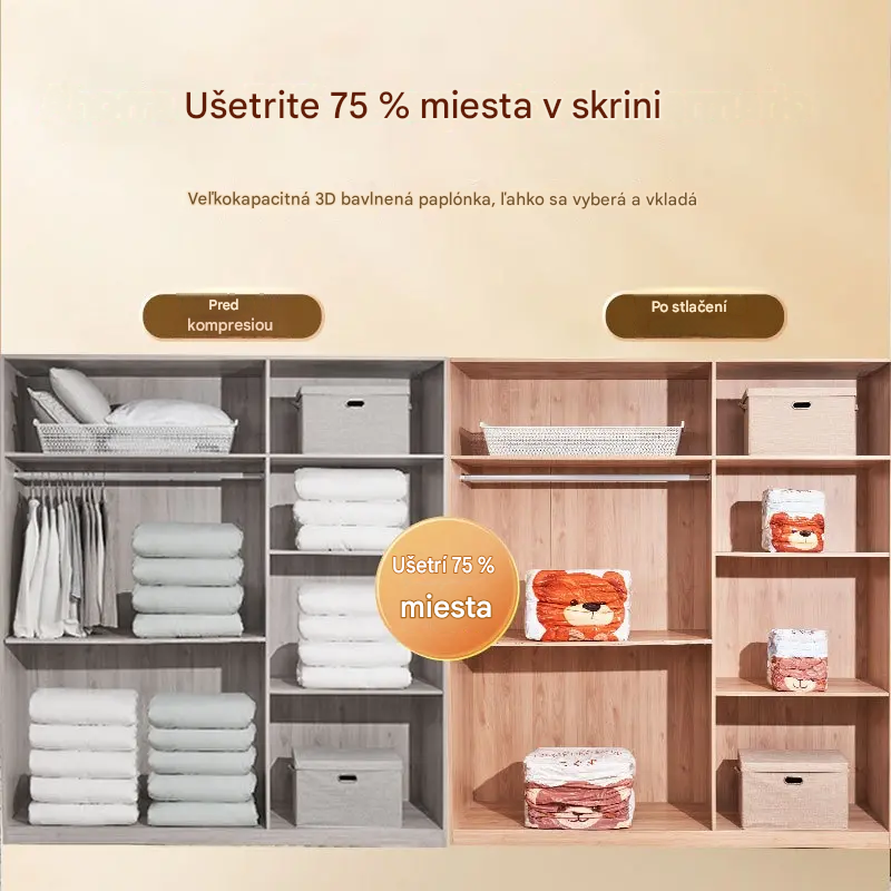 🧳【5-dielna sada】Stlačiteľné vákuové vrecká na úsporu miesta v kufri aj doma