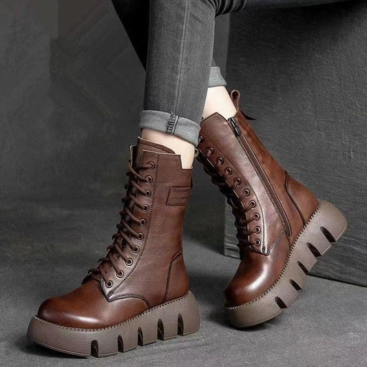 Limitovaná ponuka 42% zľava 🔥👢【35-40】Vysokokvalitné ručne vyrábané dámske mäkké kožené čižmy s hrubou podrážkou, nové jeseň–zima 2025