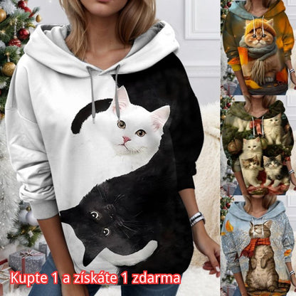 🎃🎄【Коледен лимитиран модел】【S-3XL】🐱 Дамски суичър с 3D отпечатан мотив на котка и животно – Луксозен, мек и топъл, идеален за зимата