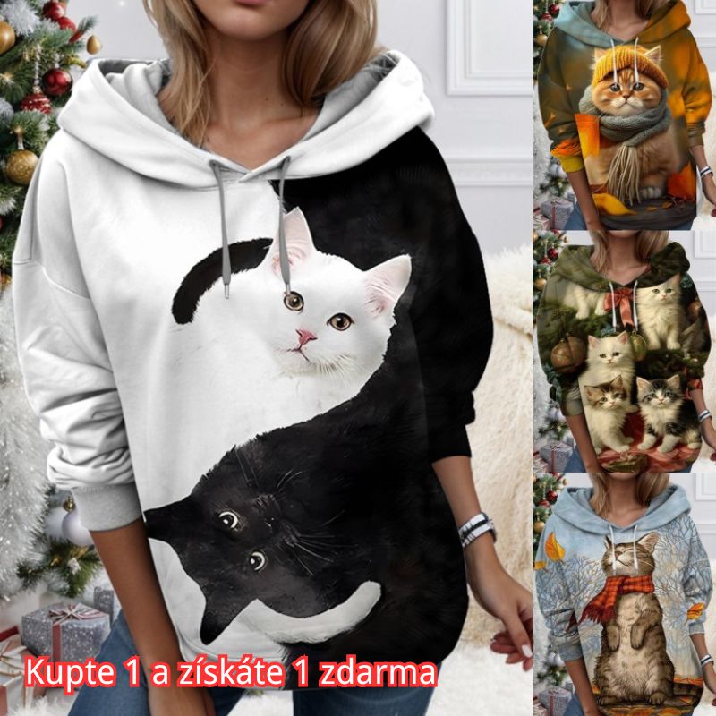 【Kúp jeden kus, druhý zadarmo】【S-3XL】🐱 Dámska mikina s 3D tlačou a motívom mačky a zvieratiek