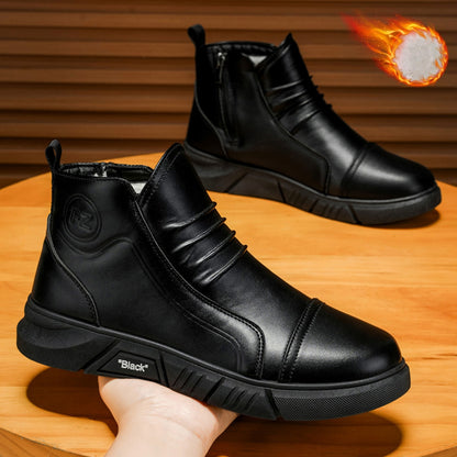 🔥💥【39-44】Stylowe męskie skórzane botki z polarową wyściółką – Modne i wygodne, idealne na zimowe dni
