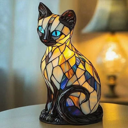 🐱【50% popusta】💡Stolna lampa u obliku mačke, retro noćna lampa izrađena od šarene smole, s mačjom tematikom