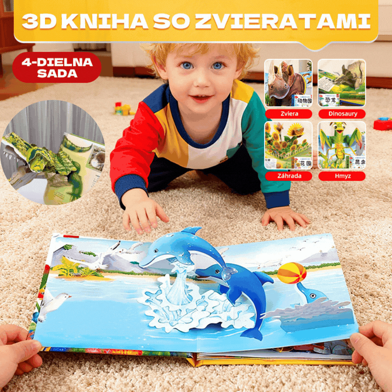 📖✨【1 kus, 4 témy na výber】Interaktívna 3D priestorová kniha pre deti – objavte zvieratá pri každom otočení stránky.