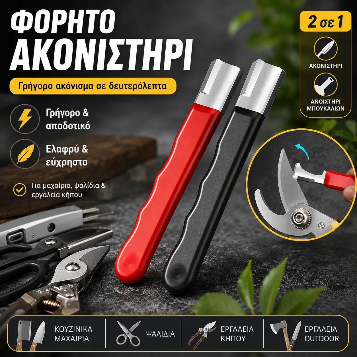 【Kúp 1, získaj 1 zadarmo】🔪 Prenosný vonkajší brúsny stroj na nože a nožnice, Vysokorýchlostný ručný brúsny stroj