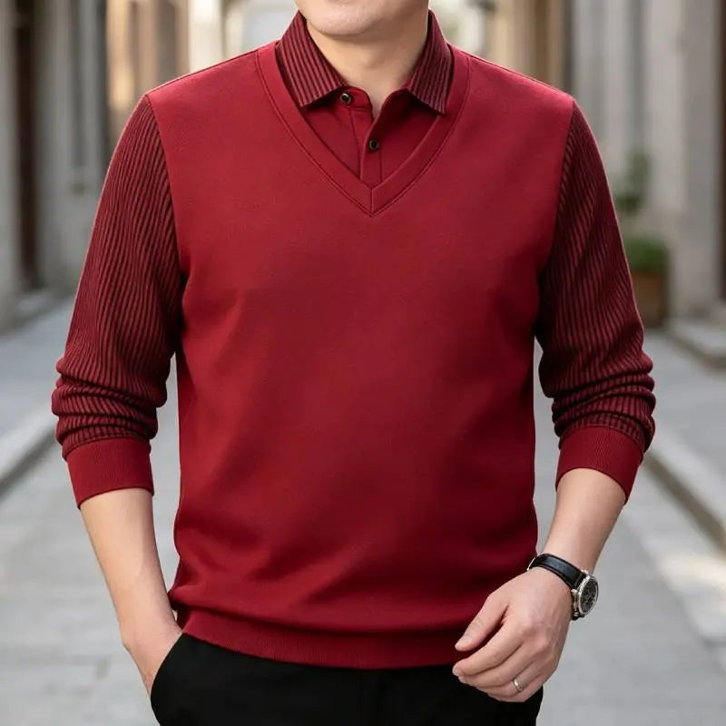 👔【M–4XL】Pánska dvojdielna súprava: sveter s textúrou pripomínajúcou ženilku – s podšívkou zo zamatu, hrubý a teplý