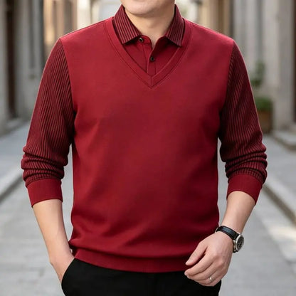 👔【M–4XL】Pánska dvojdielna súprava: sveter s textúrou pripomínajúcou ženilku – s podšívkou zo zamatu, hrubý a teplý