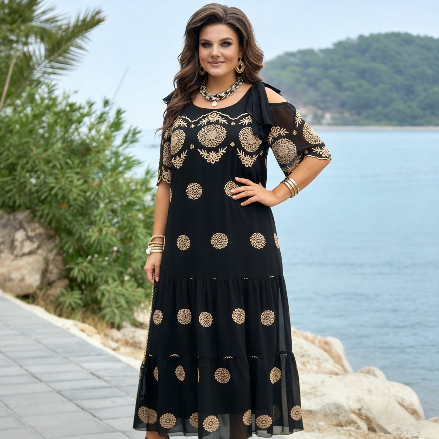 💃【S-5XL】Novinka 2026 – elegantné, pohodlné a kvalitné čierne šaty s potlačou, luxusný retro štýl, voľný strih