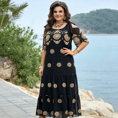💃【S-5XL】Novinka 2026 – elegantné, pohodlné a kvalitné čierne šaty s potlačou, luxusný retro štýl, voľný strih