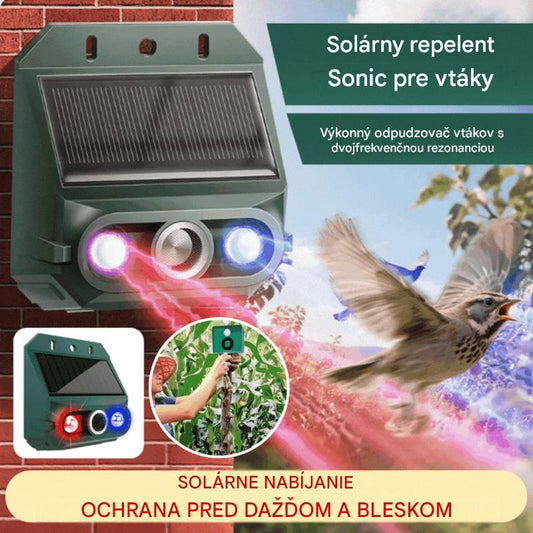 💥Solárny ultrazvukový repelent na zvieratá do exteriéru, repelent na vtáky s blikajúcim infračerveným svetlom s červenými a modrými LED diódami.