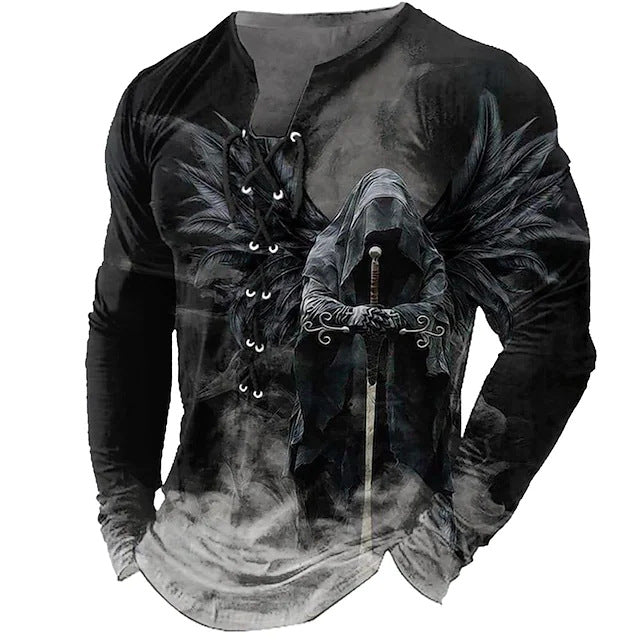 【S-4XL】 Pánsky 3D tlačený vzor leva vytlačený ležérnymi dlhými rukávmi