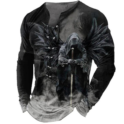 【S-4XL】 Pánsky 3D tlačený vzor leva vytlačený ležérnymi dlhými rukávmi
