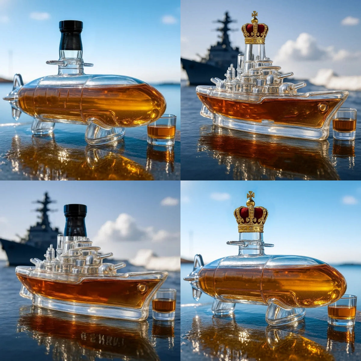🚢 Комплект бутилки уиски със забавни дизайни | Бутилки уиски Submarine | Оригинални подаръци и стилен декор за бар
