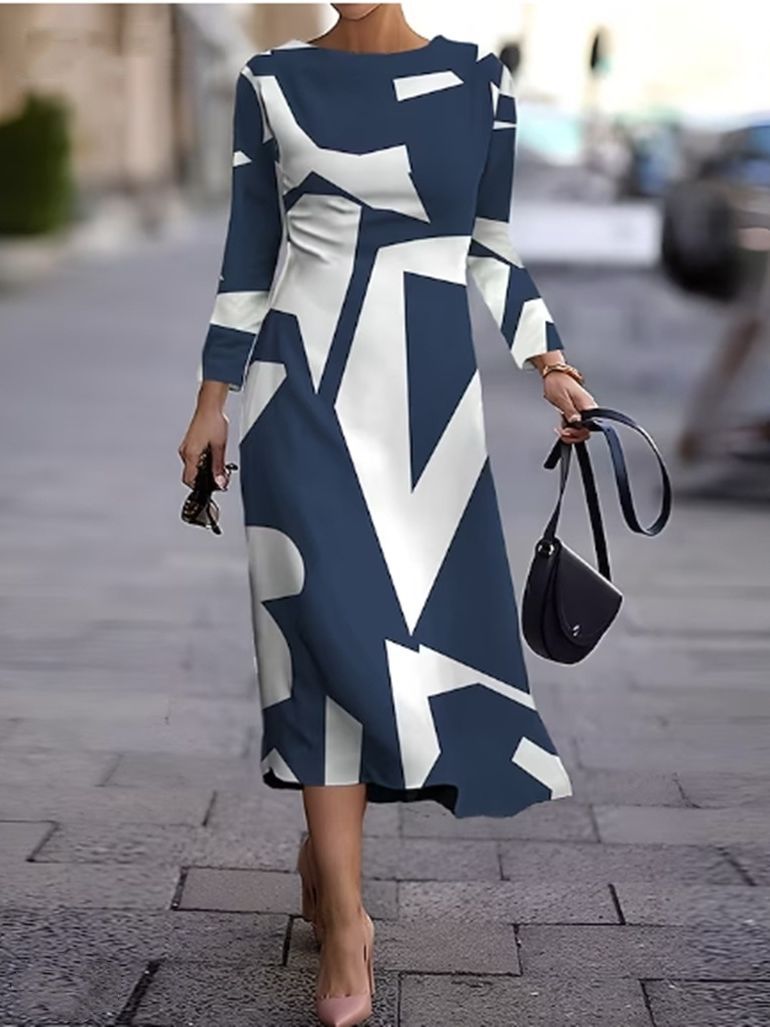 💥 【Najpredávanejšie】🍂👗 Jesenno-zimné šaty s geometrickou potlačou, módne a všestranné, teplé a pohodlné