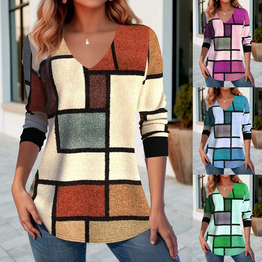 💖🔥【Nowa popularna odzież damska】【S-5XL】Koszulka z Nadrukiem i Dekoltem w Serek – Wiosenna i Jesienna Moda, Wygodna i Stylowa！