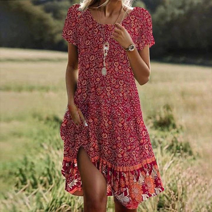 🛒📣【Posledný deň akcie】💖👗2026 nové každodenné šaty s okrúhlym výstrihom a potlačou na jar a leto 🌸🌞