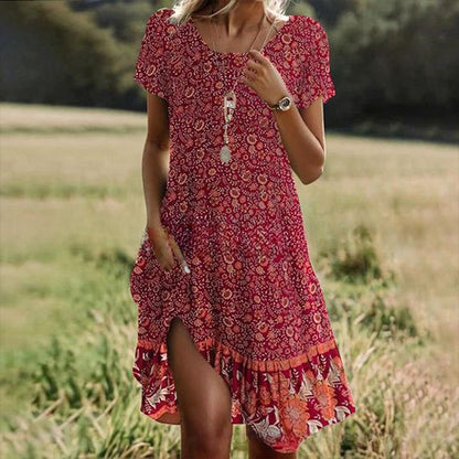 🛒📣【Posledný deň akcie】💖👗2026 nové každodenné šaty s okrúhlym výstrihom a potlačou na jar a leto 🌸🌞