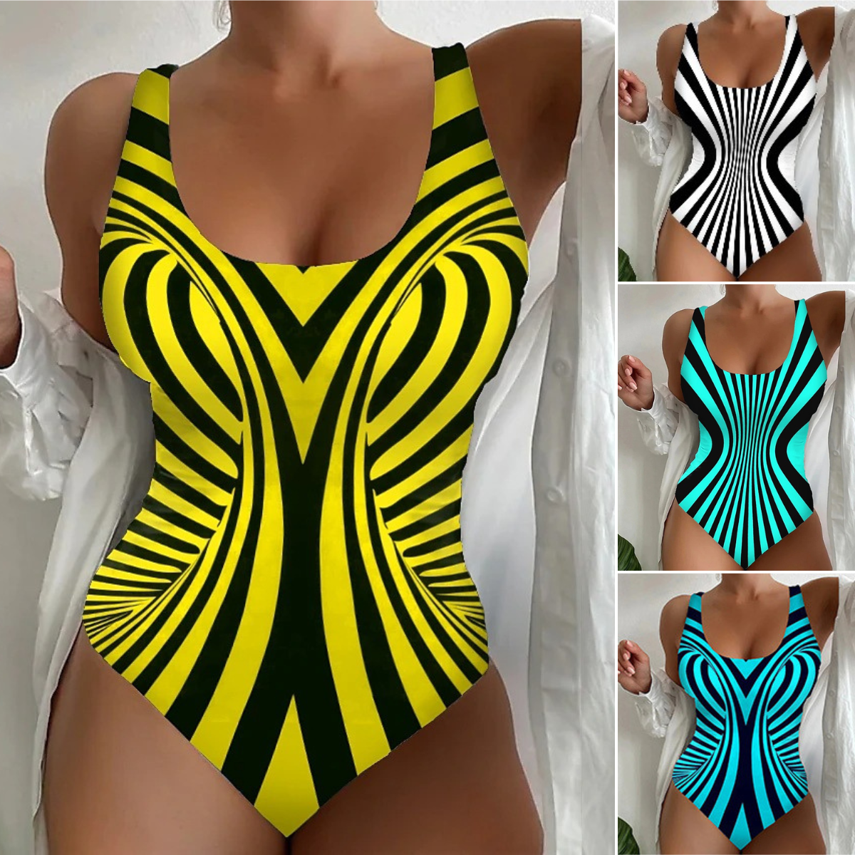 🩱Ograničena vremenska rasprodaja [😍S~6XL] Seksi prugasti jednodijelni kupaći kostim – prozračan, brzo-sušeći, spaja stil i udobnost!
