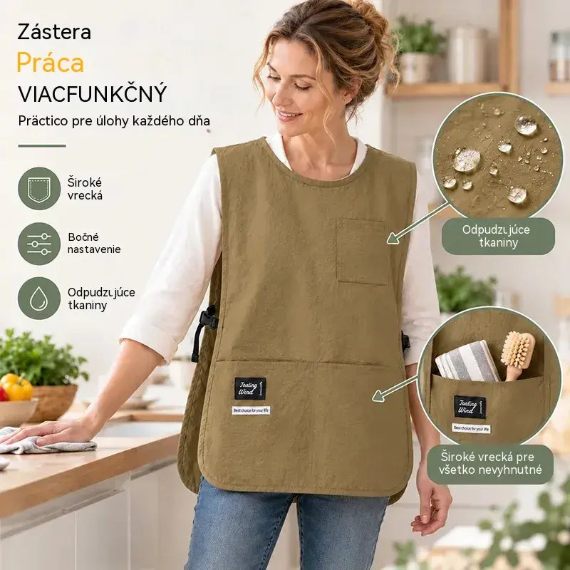 👩‍🍳✨ Nepremokavá a škvrnám odolná vesty zástera – ideálna na varenie, remeslá a záhradkárstvo, pohodlný strih 🛡️