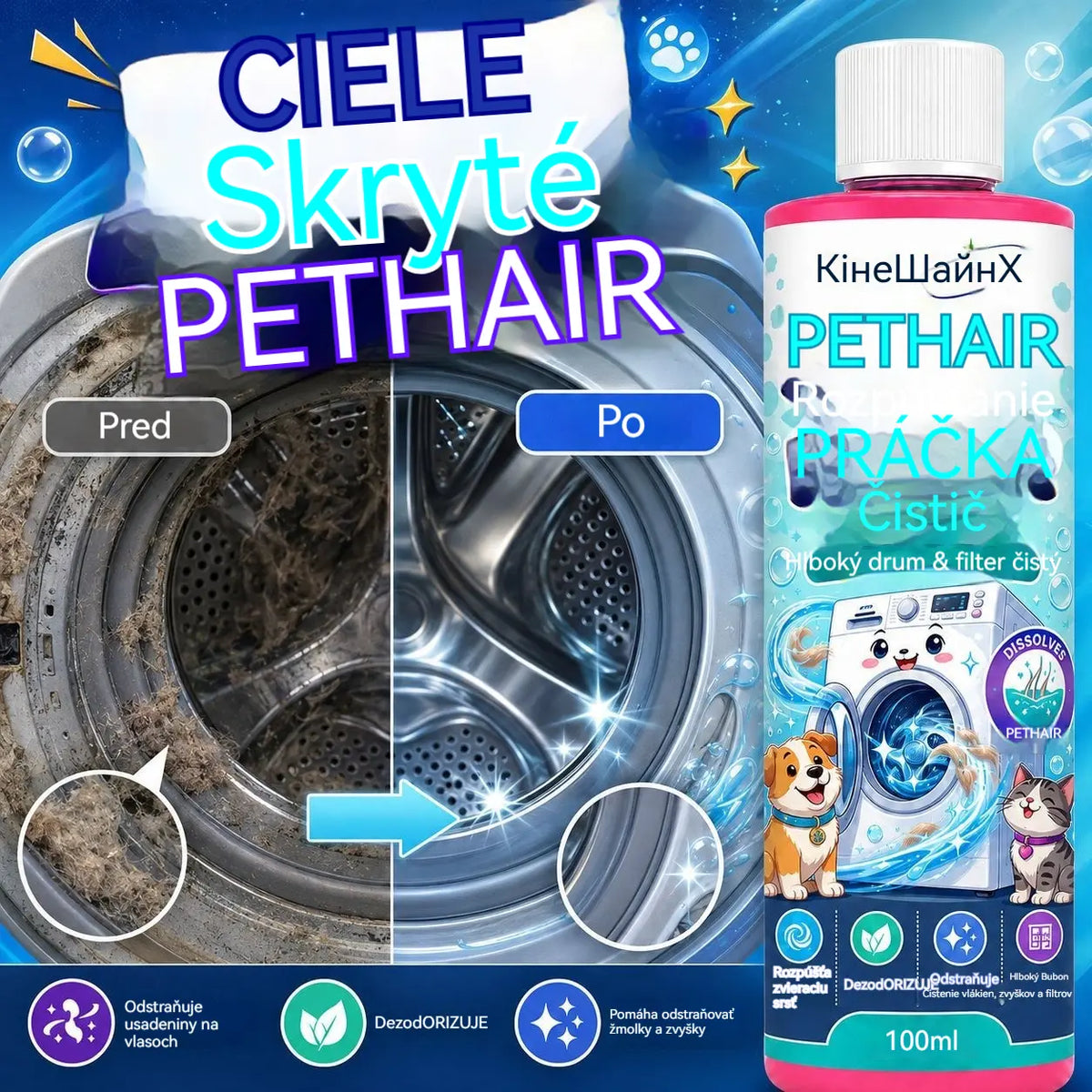 🐱🐶Čistiaci prostriedok na dôkladné čistenie zvieracích chlpov z práčok