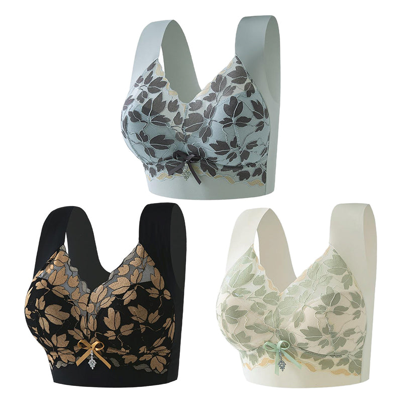 💟【3 бр.】M-4XL Сутиен с дантела, големи размери, без стоманени халки, луксозен красив гръб, секси дишащ безшевен сутиен 【40~100 кг】