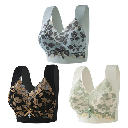 💟【3 бр.】M-4XL Сутиен с дантела, големи размери, без стоманени халки, луксозен красив гръб, секси дишащ безшевен сутиен 【40~100 кг】