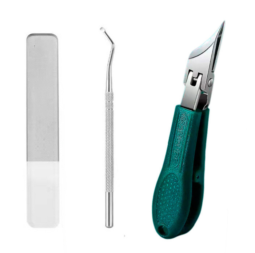 【Sada 3 kusov】✂️💅 Nový ultra ostrý šikmý nerezový kliešť na nechty s veľkým otvorom – Nezbytný nástroj na úpravu nechtov doma, s ozubeným prepínačom pre presné strihanie