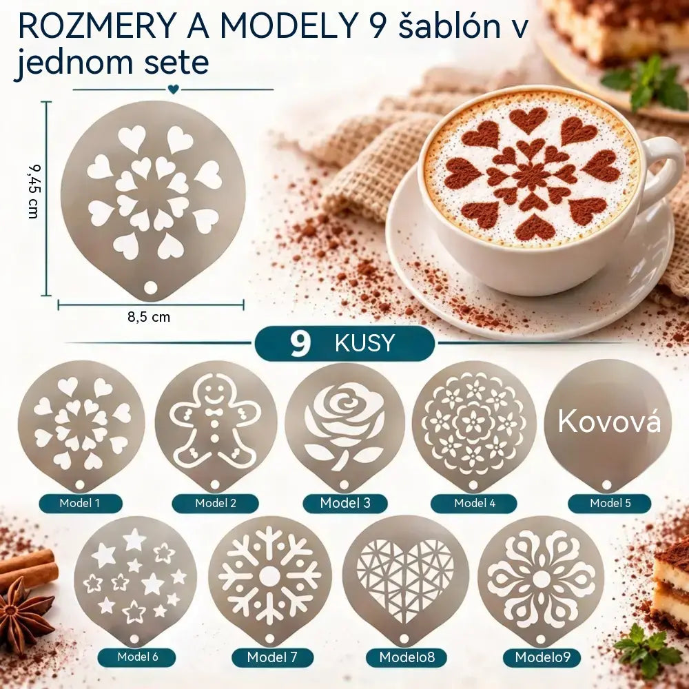 【9 položiek】☕ Nerezová oceľová forma na kávové latte art