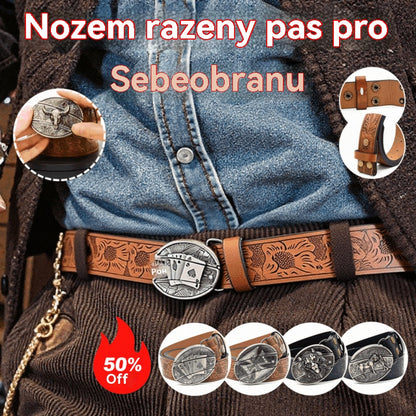 🆒🎁👍Мъжки колан с нож и релефен дизайн, индивидуален, ежедневен, универсален и модерен колан за младежи, с функция за самозащита