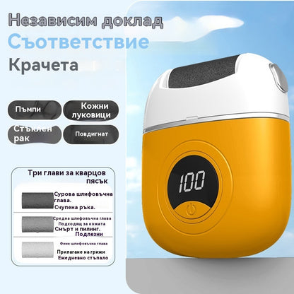 ✨【50% отстъпка】🔥🦶Електрически уред за премахване на мазоли и мъртва кожа – мощен мотор, 3 сменяеми накрайника и LED дисплей за гладки и здрави пети у дома