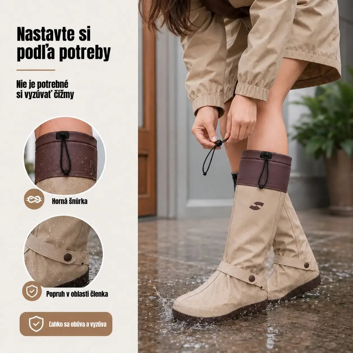 🌧️👟 Nepremokavé skladacie návleky na topánky – veľkosti S/M/L (36–42), 4 farby, protišmyková podrážka, výška 41 cm.