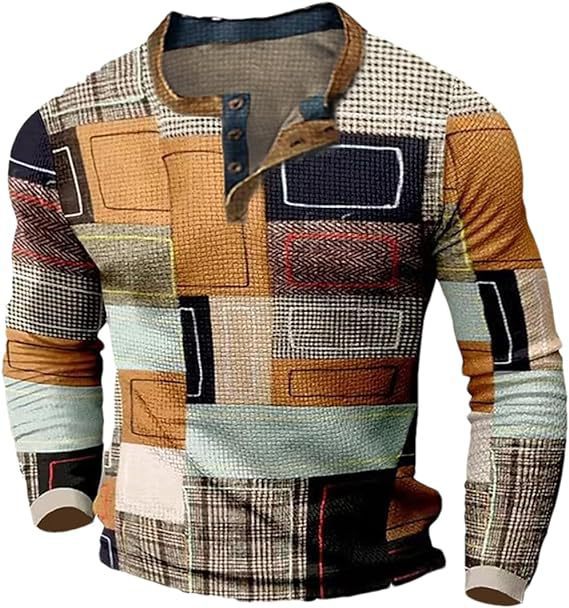 🌴🌈【50% de descuento🔥】【S-4XL】👔😍 Nueva colección de camisas para hombre con estampado, de manga larga, estilo relajado Henry, disponibles en varios colores.