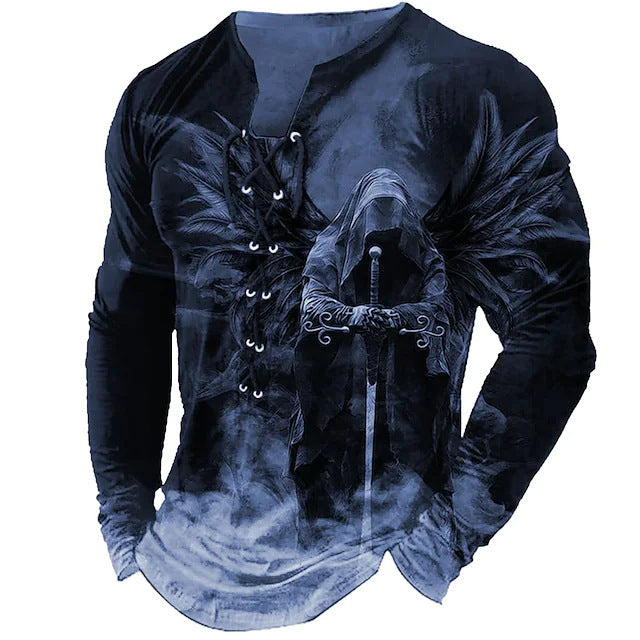 【S-4XL】 Pánsky 3D tlačený vzor leva vytlačený ležérnymi dlhými rukávmi