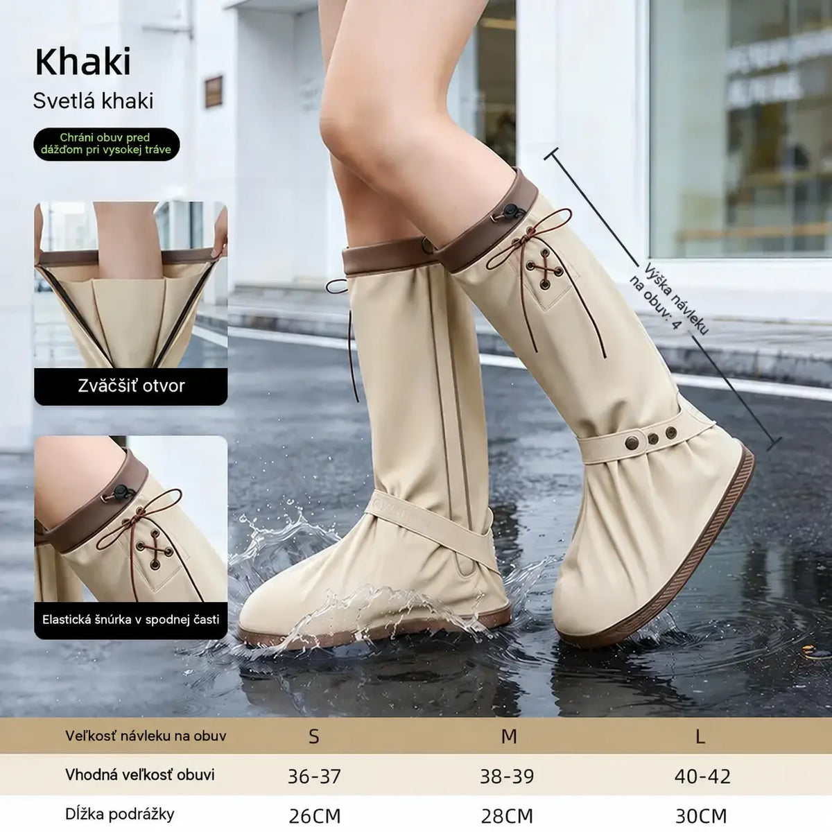 🌧️👟 Nepremokavé skladacie návleky na topánky – veľkosti S/M/L (36–42), 4 farby, protišmyková podrážka, výška 41 cm.
