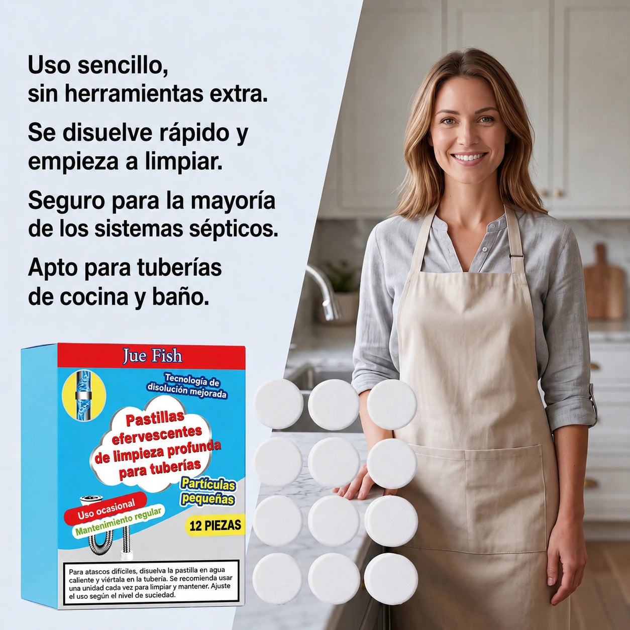 🥳 3 cajas💞 Potentes pastillas efervescentes para desatascar y limpiar tuberías. Eliminan grasa, cabello, malos olores y bacterias. Aptas para fregaderos, inodoros y desagües.