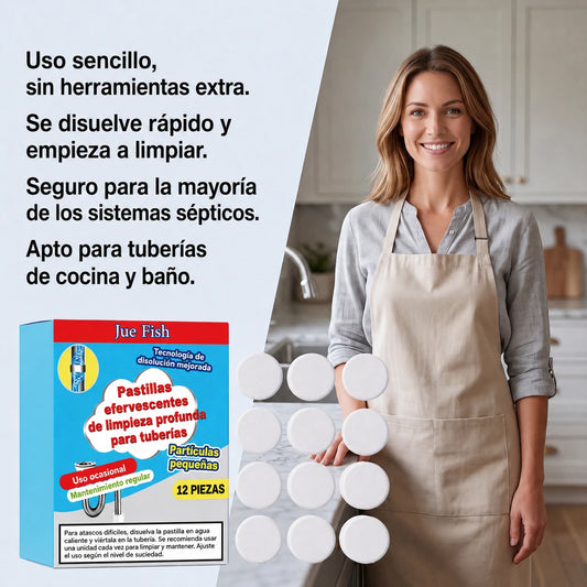 🥳 3 cajas💞 Potentes pastillas efervescentes para desatascar y limpiar tuberías. Eliminan grasa, cabello, malos olores y bacterias. Aptas para fregaderos, inodoros y desagües.