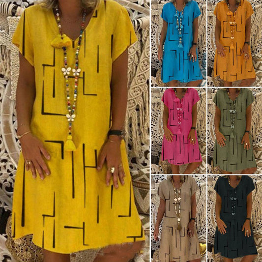 🏆👗【Časovo obmedzená polovičná cena pre sezónnu zmenu】Nové pohodlné šaty s výstrihom do V, štýlový dizajn, retro potlač