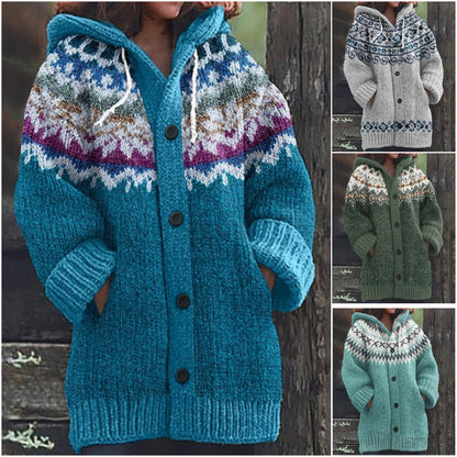 🔥🎅【Świąteczna edycja specjalna】🎄【S~5XL】✨ 2025 jesień/zima nowa elegancja: ciepła damska kurtka z kapturem w kolorze, retro styl i plecione detale