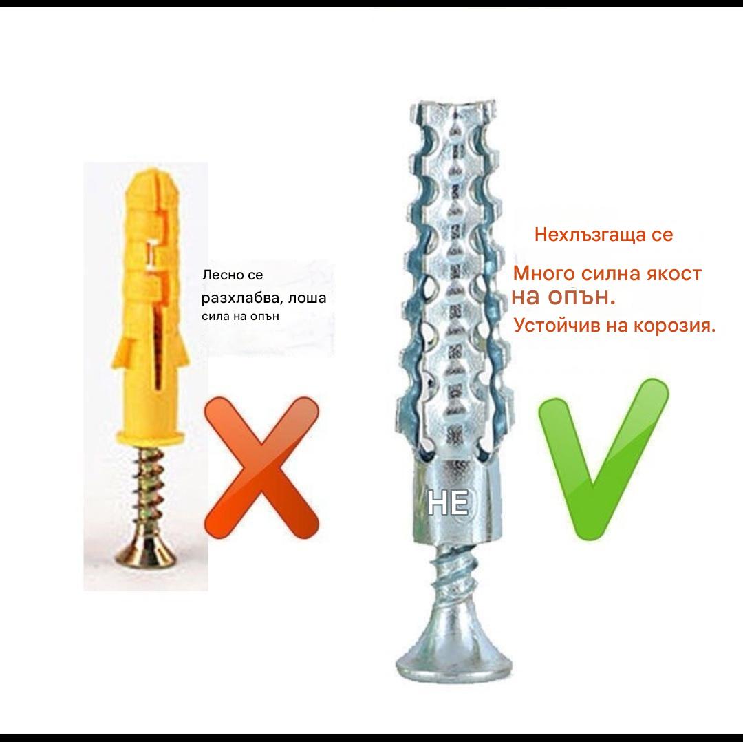 【100 комплекта】🔩 Супер здрав назъбен метален анкер за здраво закрепване към всяка стена