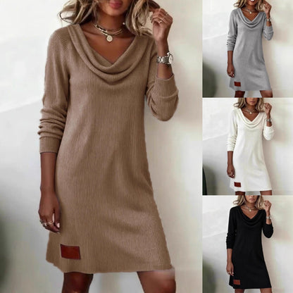 💥【50% отстъпка】🎀【S-2XL】💃 Нова зимна едноцветна плетена рокля за 2025 г. – Топла, стилна и удобна, изработена от мека вълнена материя, перфектна за студените дни и всекидневни излизания.