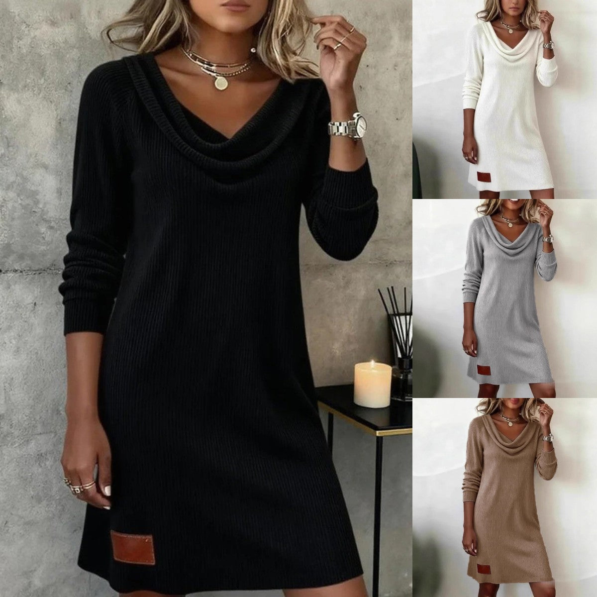 💥【50% отстъпка】🎀【S-2XL】💃 Нова зимна едноцветна плетена рокля за 2025 г. – Топла, стилна и удобна, изработена от мека вълнена материя, перфектна за студените дни и всекидневни излизания.