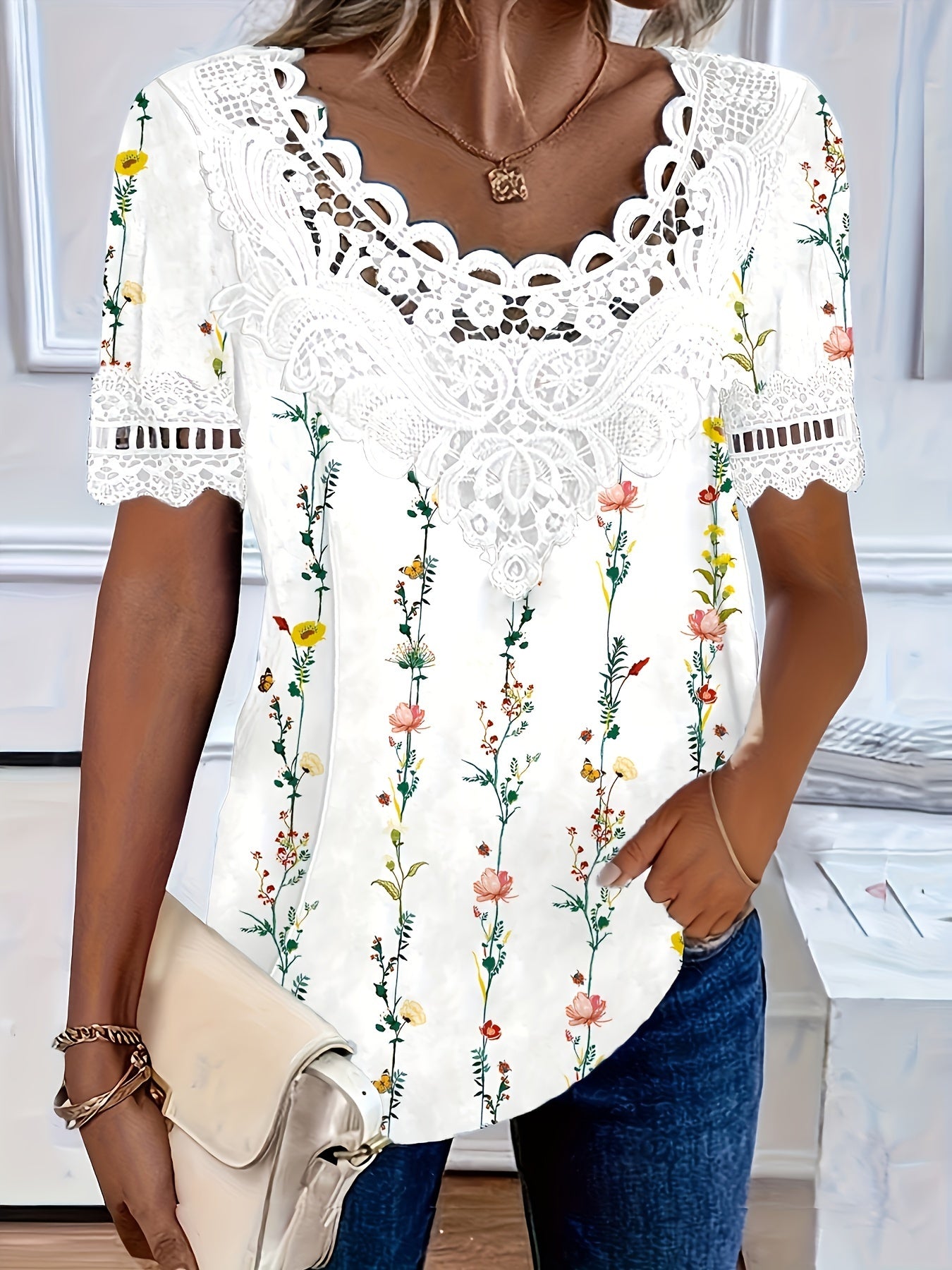 💕🌺【S-6XL】2026 Nová móda Pohodlné priedušné dámske elegantné čipkované ležérne tričko